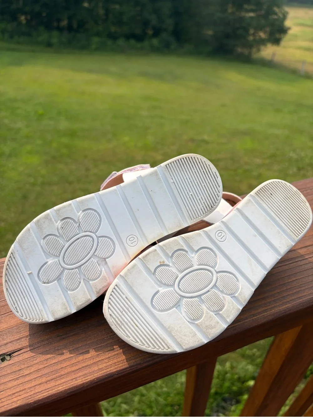 Kids White Strap Sandals with Pastel Rainbow Trim